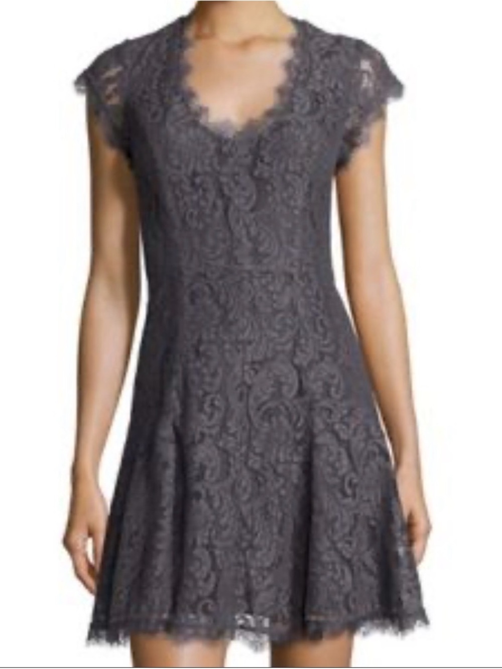 Joie Charcoal Lace V-Neck Cap Sleeve Mini Dress